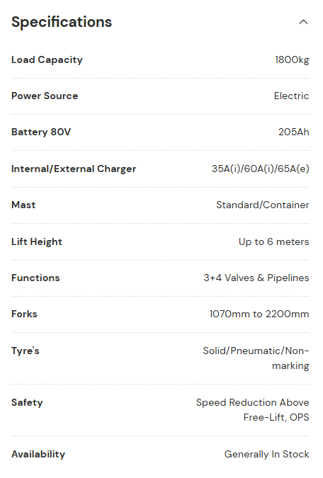 [EP] CPD18TVL - 1.8 Tonne 3-Wheel Counterbalance Forklift (Lithium)