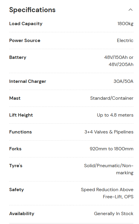 [EP] EFL181 - 1.8 Tonne Counterbalance Forklift (Lithium)