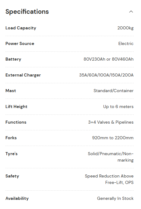 [EP] EFL203 - 2 Tonne Counterbalance Forklift (Lithium)