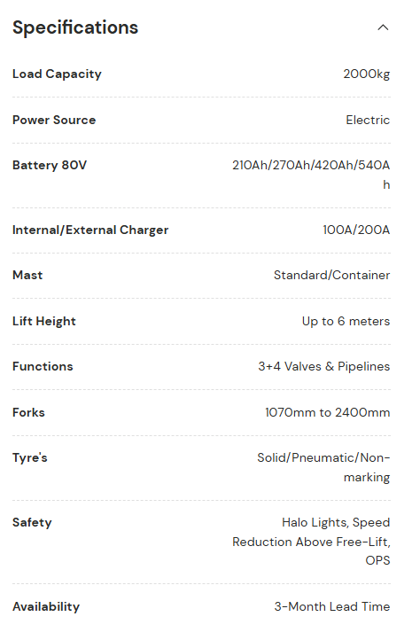 [BYD] EL20-PRO - 2.0 Tonne Counterbalance Forklift (Lithium)