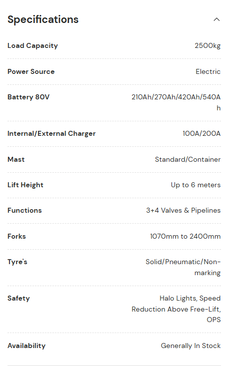 [BYD] EL25-PRO - 2.5 Tonne Counterbalance Forklift (Lithium)