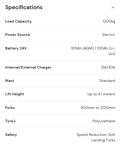 [EP] ESA121-D - 1.2 Tonne Walkie Stacker (AGM or Lithium)